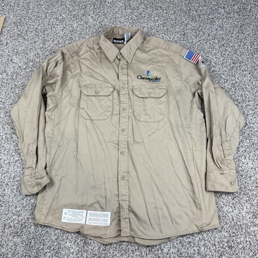 Bulwark FR Button Shirt Mens XL Long Beige Tan Workwear Flame Resistant CAT 2